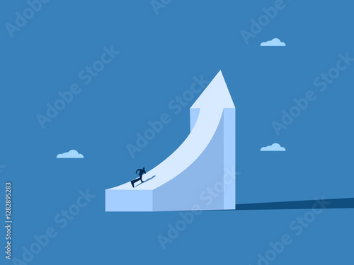Determination for success, Endurance, Career path, Businessman running on an arrow pointing to growth