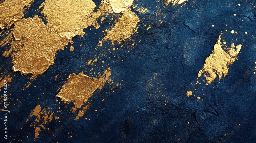 Obraz premium abstract dark blue and gold textured surface, artistic cracked paint effect with rich metallic hues