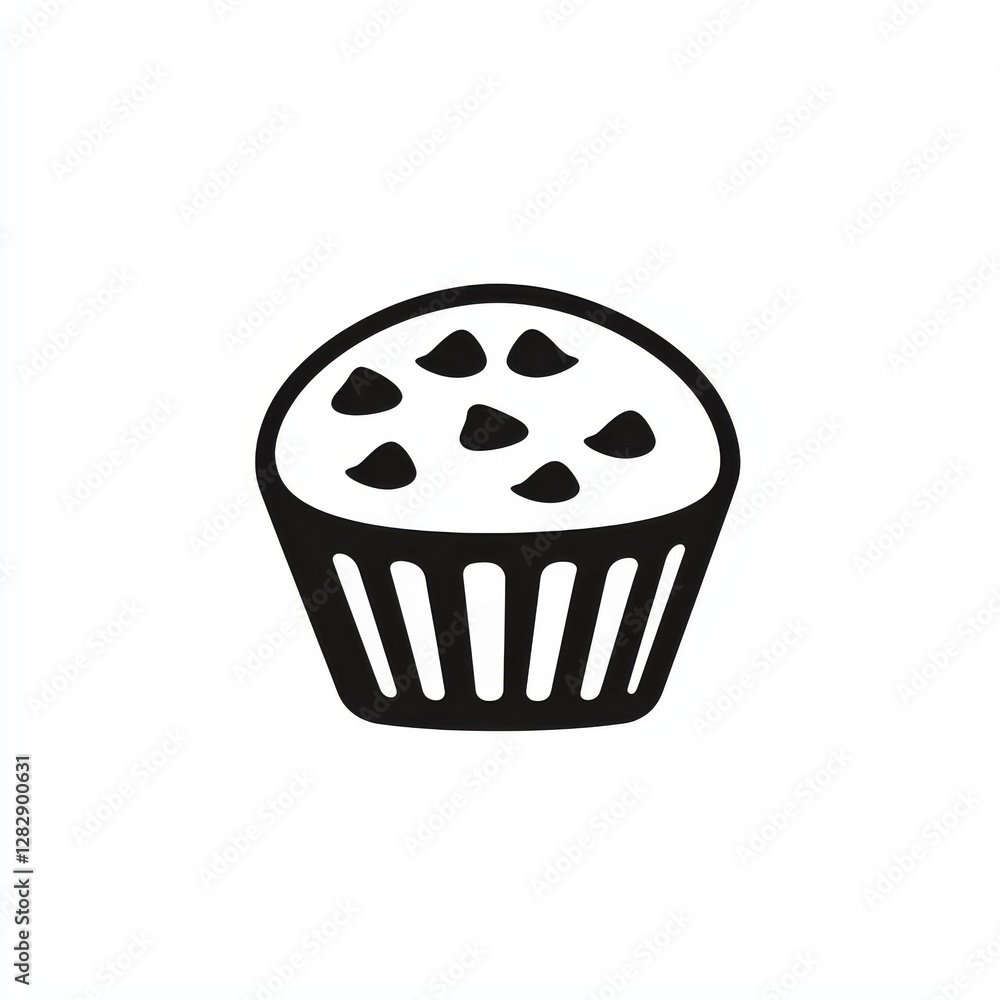 A Simple Black and White Illustration of a Chocolate Chip Muffin for Culinary Projects A Simple Black and White Illustration of a Chocolate Chip Muffin for Culinary Projects