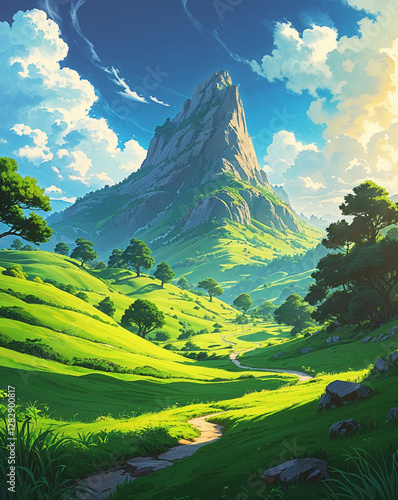 Majestic Mountain Peak Surrounded by Lush Green Valley