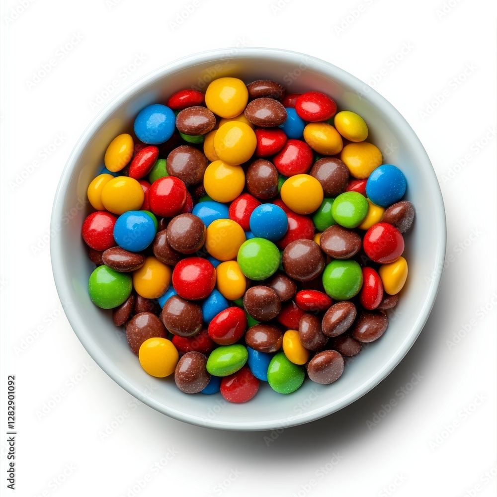 Colorful Coated Chocolates: A Delicious Mix in a White Bowl, Perfect for a Sweet Treat and Sharing with Friends. Colorful Coated Chocolates: A Delicious Mix in a White Bowl, Perfect for a Sweet Treat and Sharing with Friends.