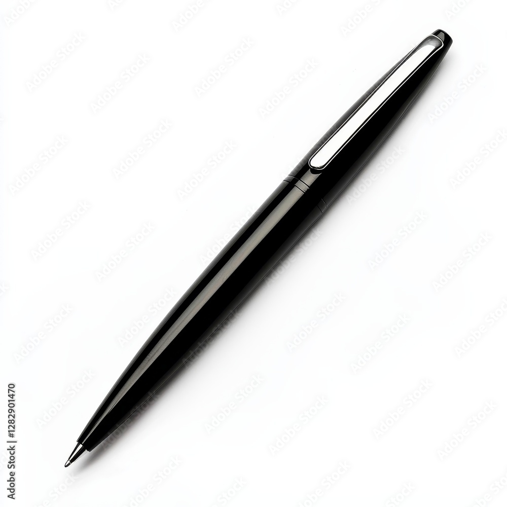Elegant Black Pen with Silver Clip on White Background: A Study in Minimalism and Design Elegant Black Pen with Silver Clip on White Background: A Study in Minimalism and Design