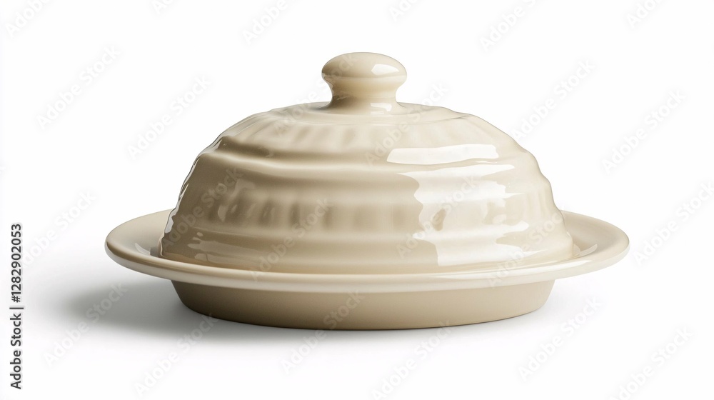 Fototapeta premium An elegantly designed ceramic butter dish lid with a glossy finish and detailed accents, perfect for enhancing the charm of any kitchen.