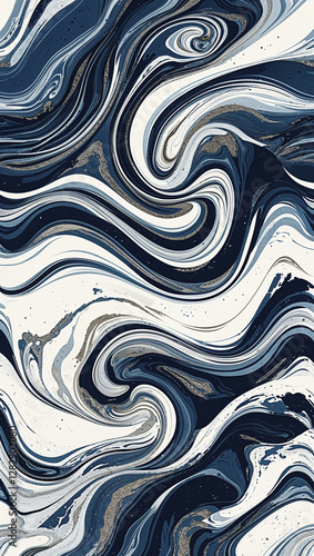 Abstract Marble Art with Navy, White, and Beige Swirls