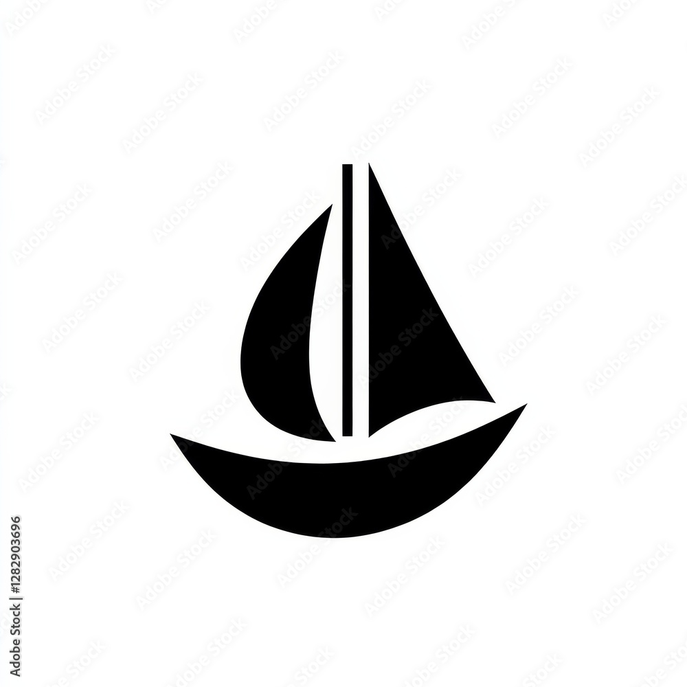 Simple Black Sailboat Icon on White Background, Representing Minimalism and Nautical Themes Simple Black Sailboat Icon on White Background, Representing Minimalism and Nautical Themes