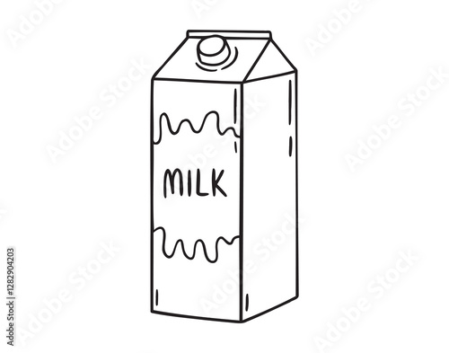 Carton package with milk box doodle hand drawn icon. Outline drawing carton package with milk box line clipart symbol