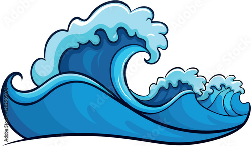 Serene and Bold Minimalist Cartoon Ocean Waves – High-Quality Colorful Vector Design Illustration for Seaside, Beach, and Nature-Themed Art