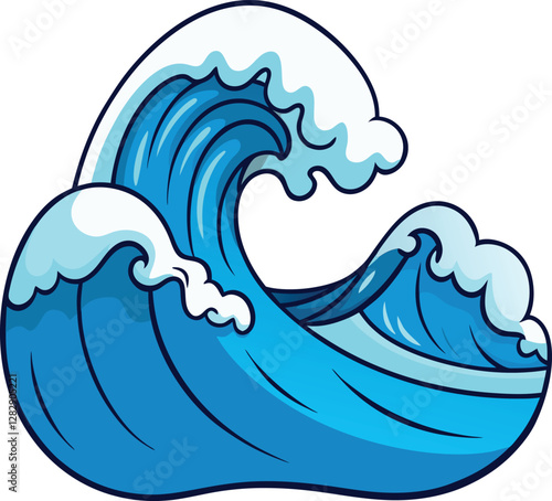 Serene and Bold Minimalist Cartoon Ocean Waves – High-Quality Colorful Vector Design Illustration for Seaside, Beach, and Nature-Themed Art