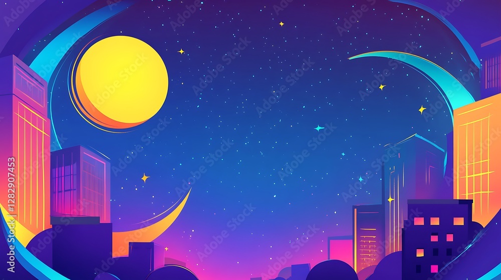 Fototapeta premium Colorful Night Cityscape Illustration