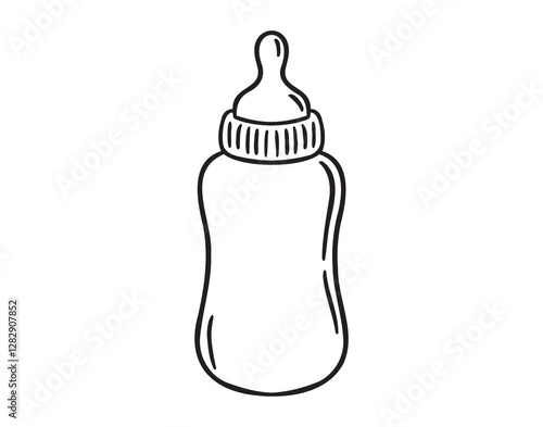 Baby milk bottle doodle hand drawn icon. Outline drawing baby milk bottle line clipart symbol