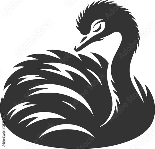 Ostrich resting with its head tucked in animal vector silhouette