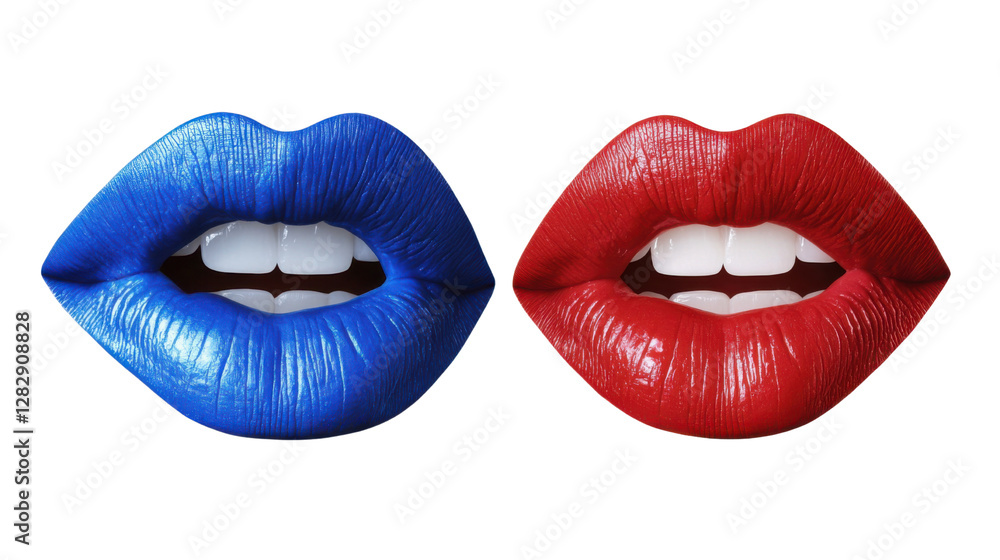 red and blue lips isolated on white background red and blue lips isolated on white background
