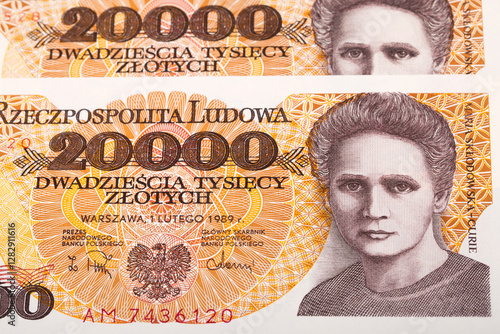 Fotografie Old Polish money - 20000 Zloty a background.