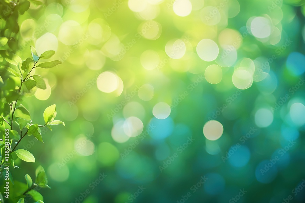Green leaves with bokeh lights reflecting the natural sunlight outdoors Green leaves with bokeh lights reflecting the natural sunlight outdoors