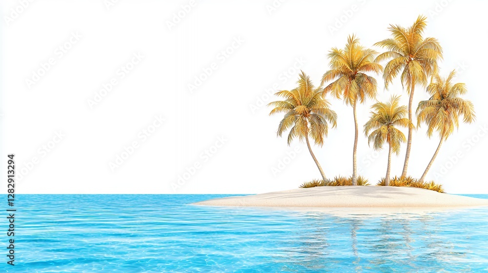 Obraz premium Tropical Island with Lush Green Palm Trees and Crystal Clear Turquoise Water