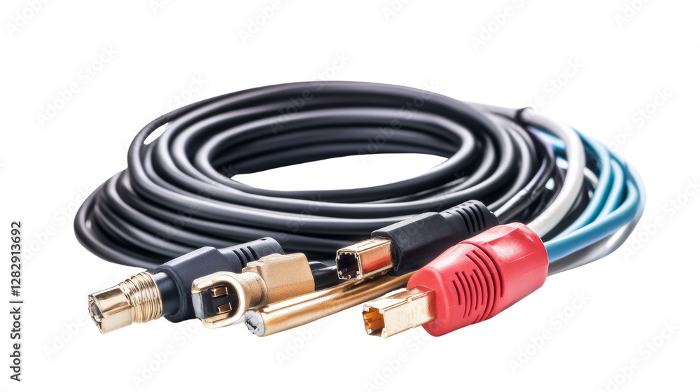 Audio-visual connection cables technology space product showcase studio environment close-up view connectivity concept Audio-visual connection cables technology space product showcase studio environment close-up view connectivity concept