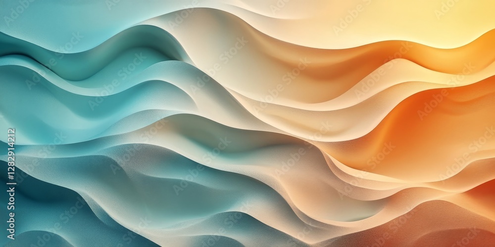 Obraz premium Abstract flowing waves of colors, evokes a sense of serenity and motion. The artwork showcases a beautiful blend of blue, orange and white.