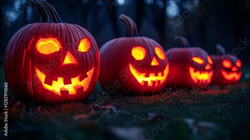 Wallpaper Mural Glowing Jack-O'-Lanterns on a Dark Autumn Night Torontodigital.ca