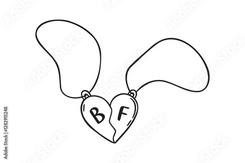 pendant symbol of friendship doodle hand drawn icon. Outline drawing friendship pendant two halves of a heart line clipart symbol