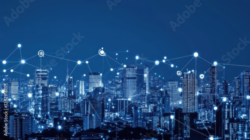 Wallpaper Mural Night Cityscape Illuminated with Digital Network Connections Torontodigital.ca