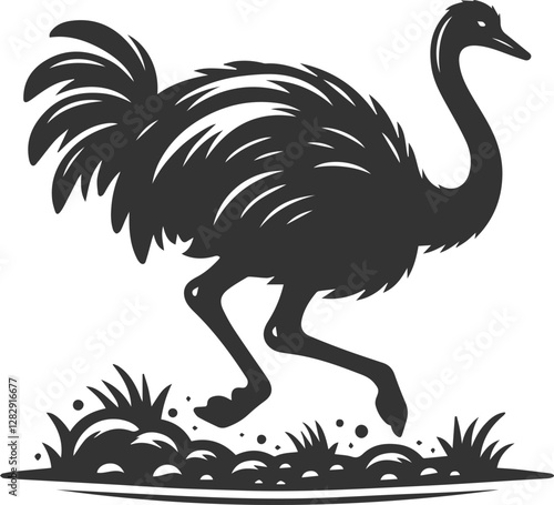 Ostrich walking cautiously on uneven ground animal vector silhouette