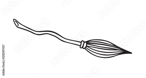 witch broom doodle hand drawn icon. Outline drawing witch broom line clipart symbol. Halloween magic broom. 