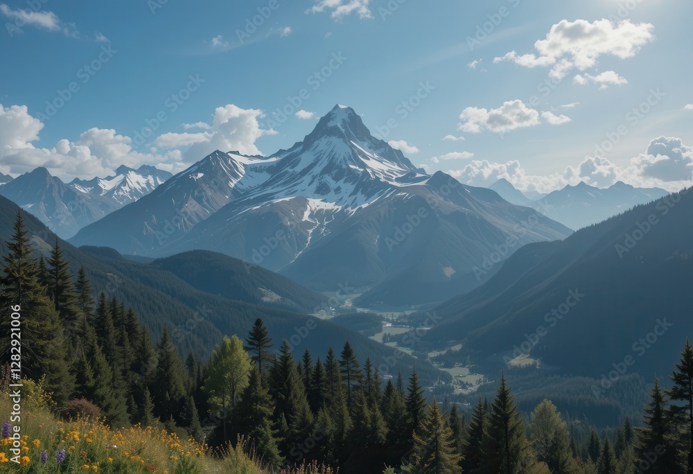 Fototapeta premium Majestic snow-capped mountain under a clear blue sky