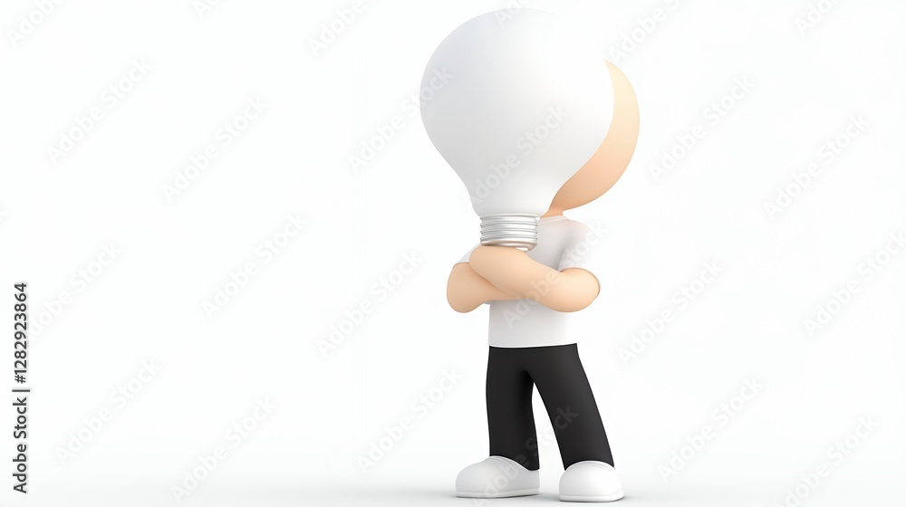 3D Cartoon Character With Lightbulb Head 3D Cartoon Character With Lightbulb Head