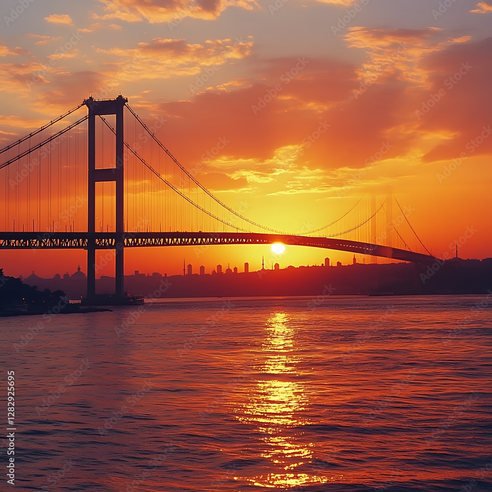 Obraz premium Sunset bridge Istanbul cityscape