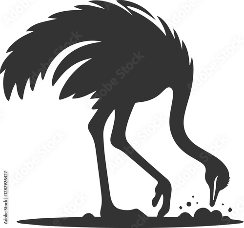 Ostrich digging into the dirt with one foot animal vector silhouette