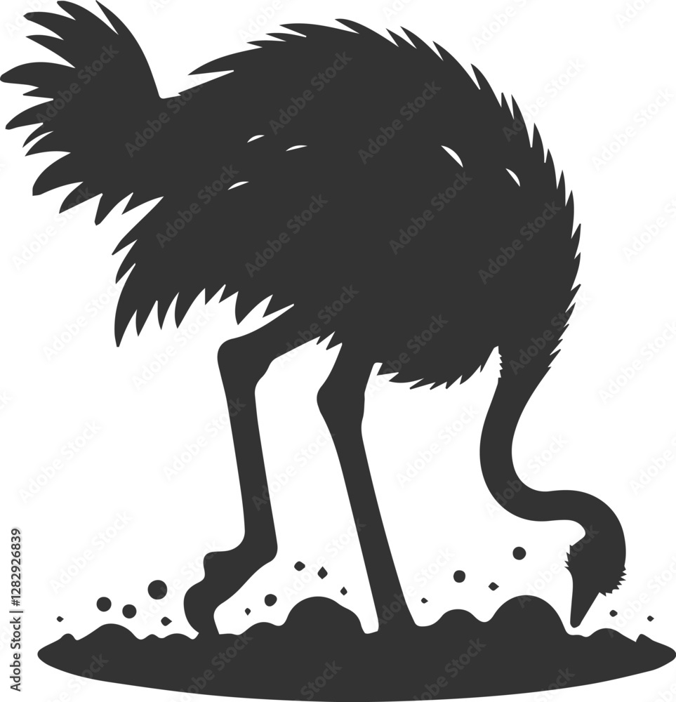 Obraz premium Ostrich digging into the dirt with one foot animal vector silhouette