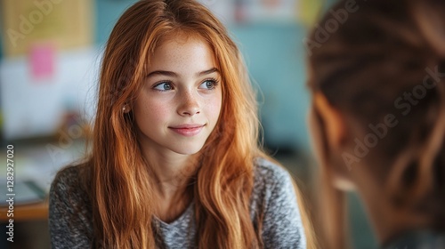 Wallpaper Mural teacher comforting young student in school offering support encouragement and personal guidance for emotional and academic success Torontodigital.ca