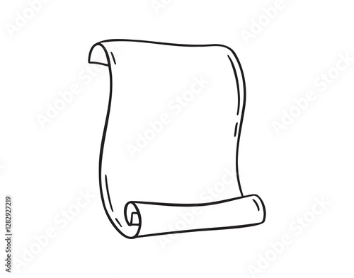 Ancient empty scroll doodle hand drawn, ancient medieval paper outline icon. Outline vector paper scroll, papyrus isolated empty template.