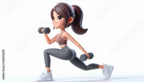 Fitness workout action animated character exercise environment dynamic viewpoint health concept