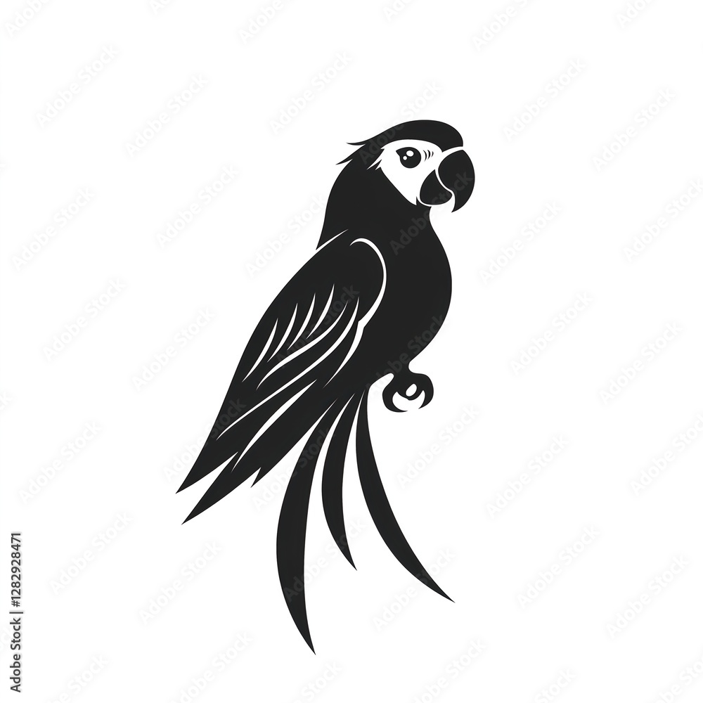 Obraz premium Sleek Black Parrot: Minimalist Bird Logo Design
