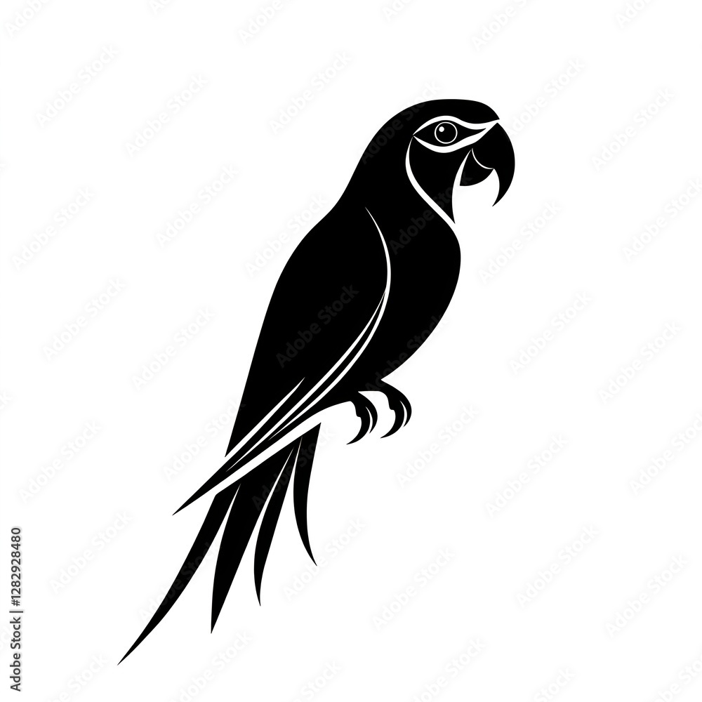 Fototapeta premium Sleek Black Parrot: A Minimalist Bird Logo Design