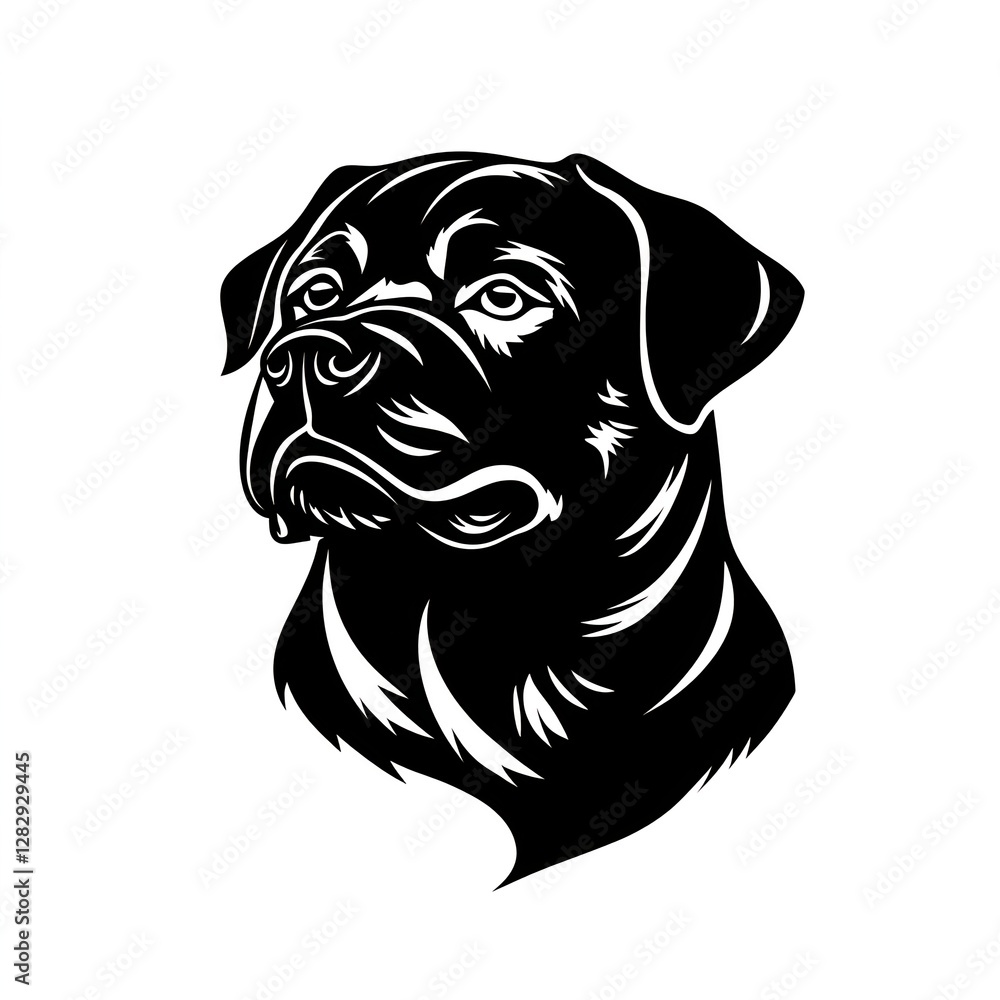 Fototapeta premium Majestic Rottweiler: A minimalist black and white portrait. Strong, loyal, and elegant.