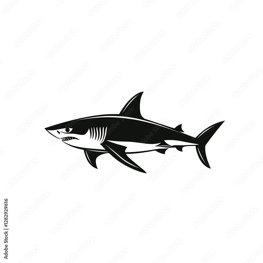 Obraz premium Sleek Black Shark: Minimalist Logo Design. A powerful, fierce aquatic predator.