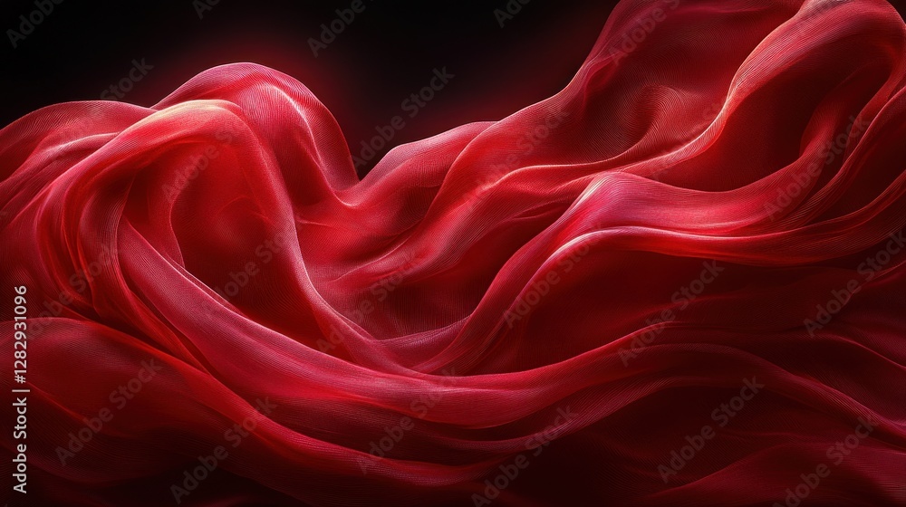 Red fabric flowing, dark background, elegant design Red fabric flowing, dark background, elegant design