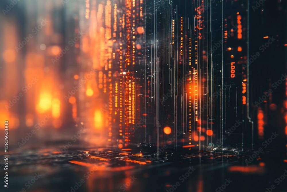 Fototapeta premium Abstract digital landscape with glowing data streams and vibrant colors, creating a futuristic atmosphere