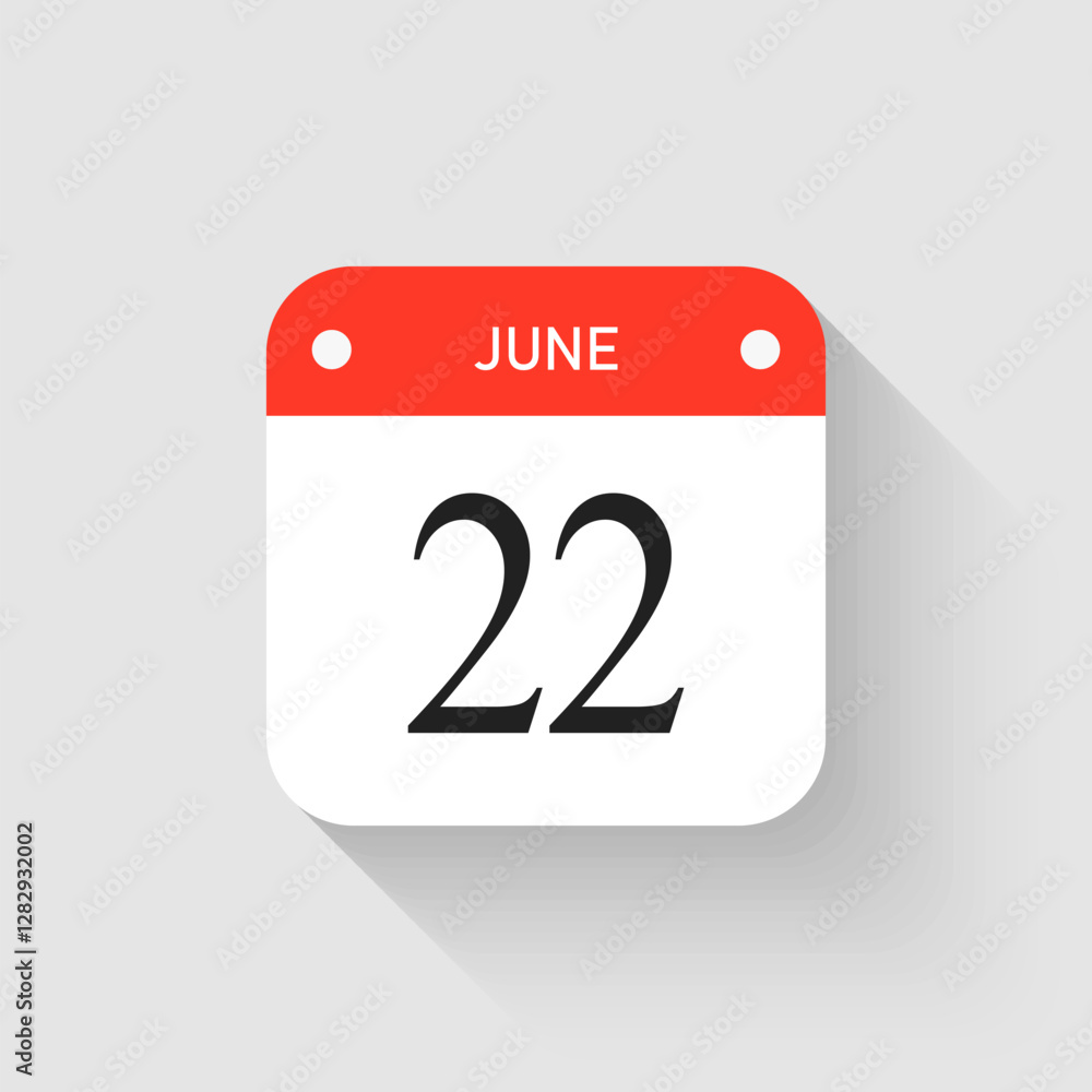 Vector icon page day calendar - 22 June month Vector icon page day calendar - 22 June month