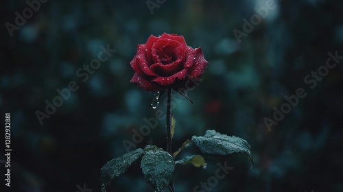 Solitary Rose in the Rain: A Darkly Romantic Bloom