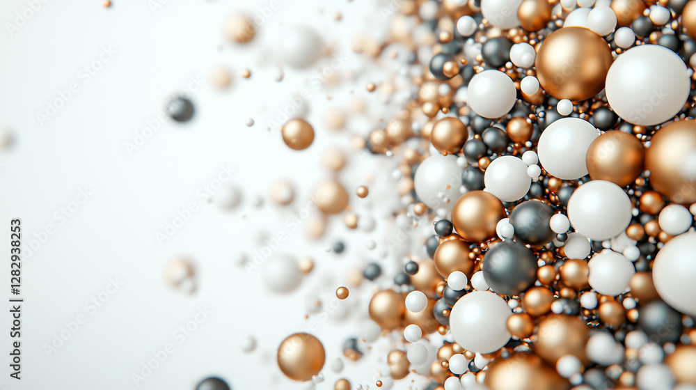 Elegant scattered gold, black, white particles create visually stunning art Elegant scattered gold, black, white particles create visually stunning art