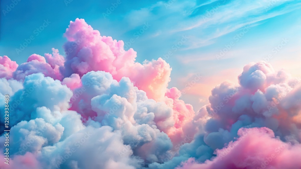 Pink Clouds Resembling Cotton Candy in Pastel Blue Sky, ethereal scene, dreamy atmosphere Pink Clouds Resembling Cotton Candy in Pastel Blue Sky, ethereal scene, dreamy atmosphere