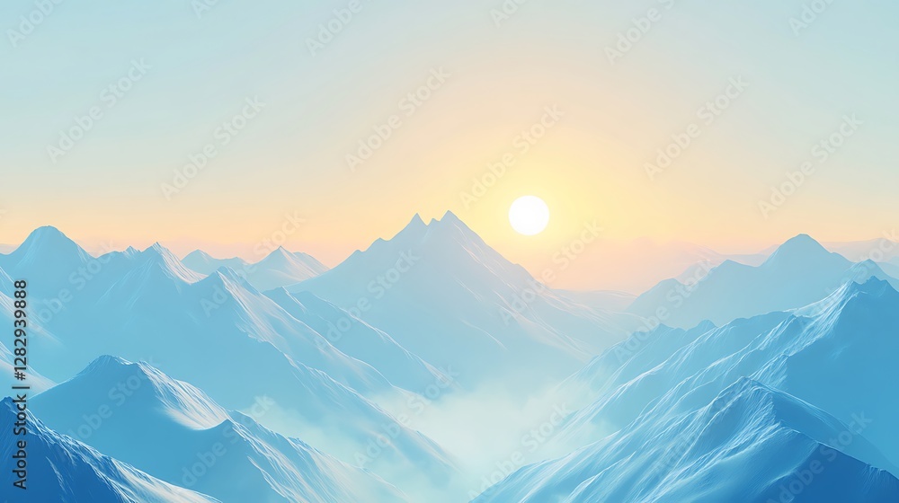 Beautiful mountain peaks and glowing sun in a serene landscape Beautiful mountain peaks and glowing sun in a serene landscape