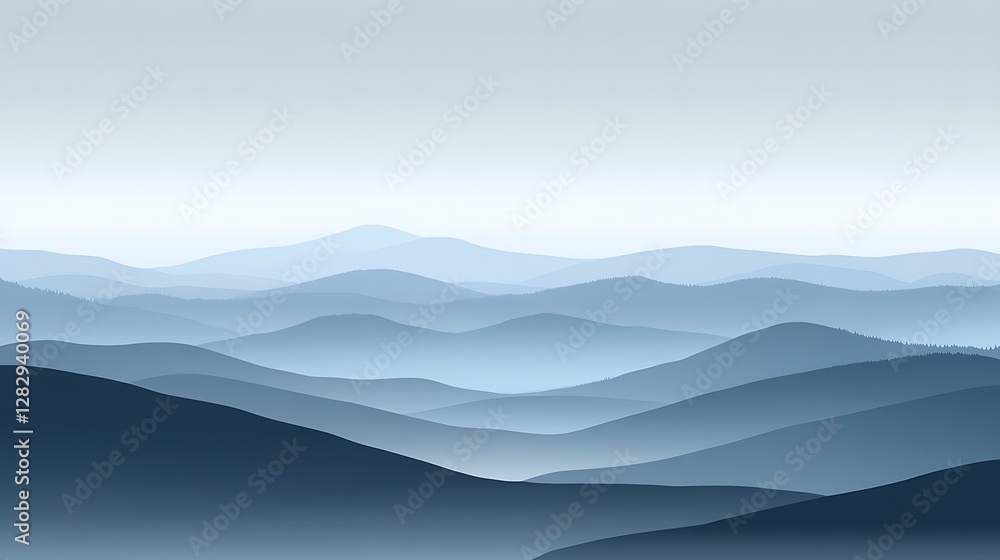 Obraz premium Overlapping mountains in blue tones create a calming landscape scene