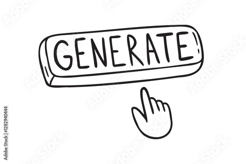Generation button with hand icon. Generation button outline doodle hand drawn drawing. content generation button using AI. Button The user interface tool for creating artificial intelligence