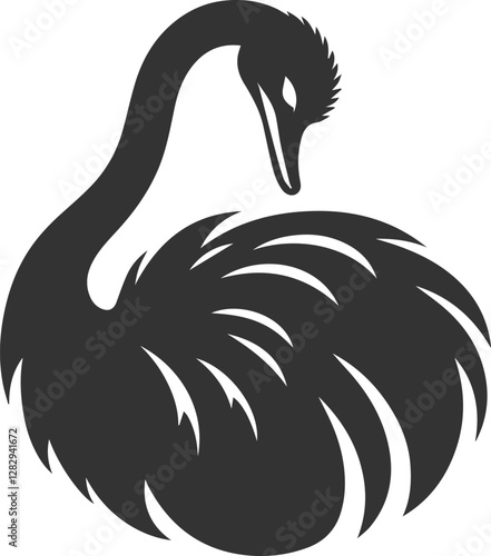 Ostrich arching its neck backward animal vector silhouette