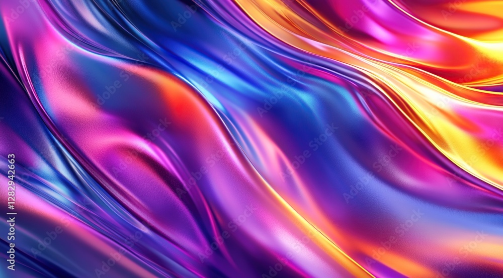 Vibrant Color Waves: Abstract Gradient Swirls, Dynamic Hues, Iridescent Shimmer, Smooth Texture, Flowing Design.