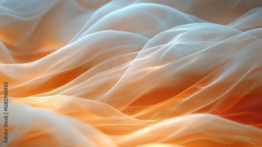 Fototapeta premium Sheer fabric waves, sunset backdrop, design texture